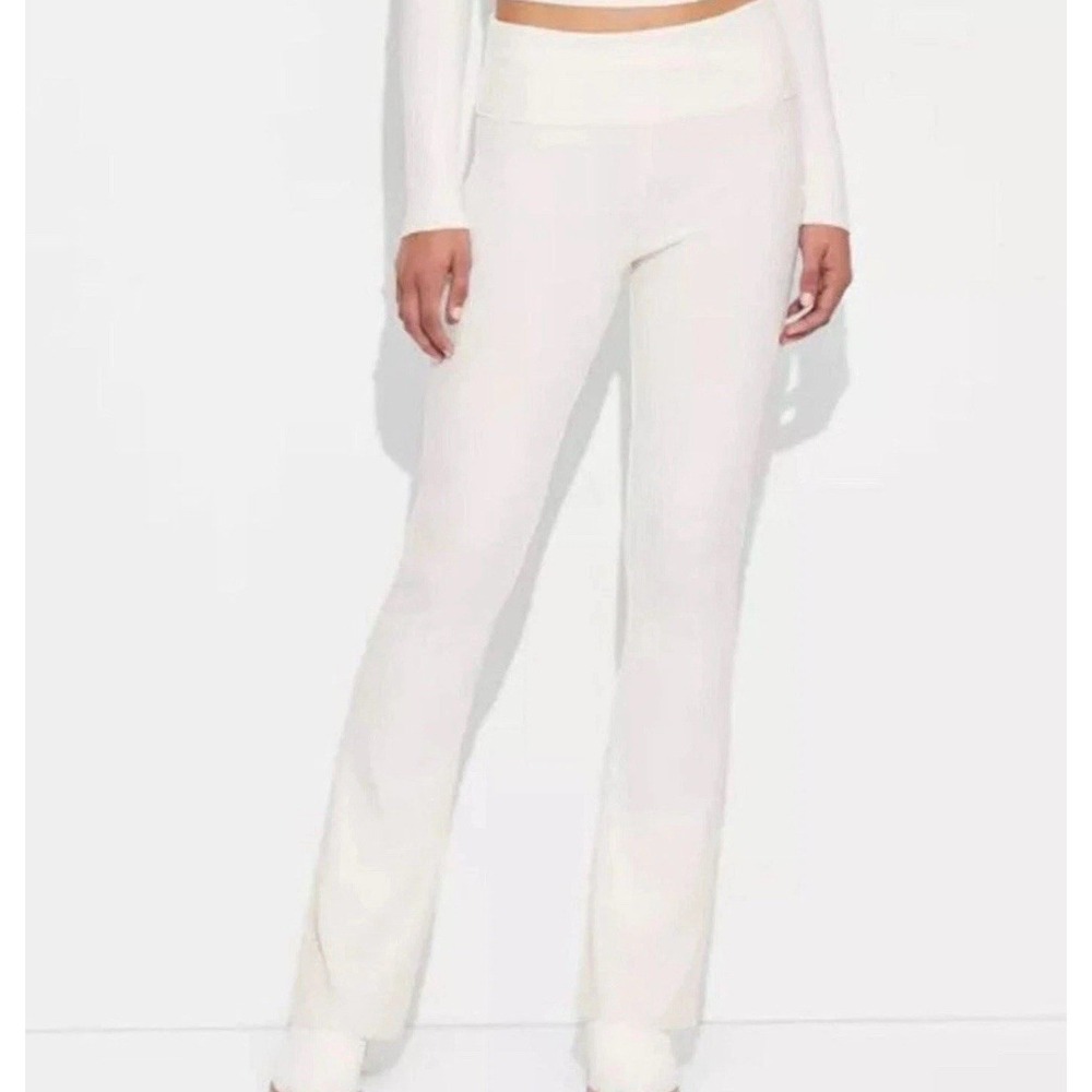 Y2K White Foldover Waist Flare Leggings Flowy Soft Fabric Size XS